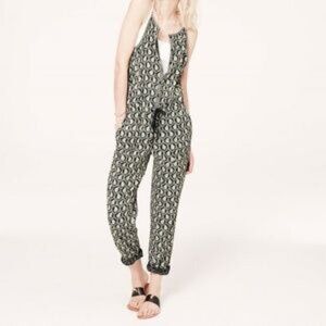 Lou & Grey Black & White Paisley Batik Tank Jumpsuit Drawstring Waist Size XS